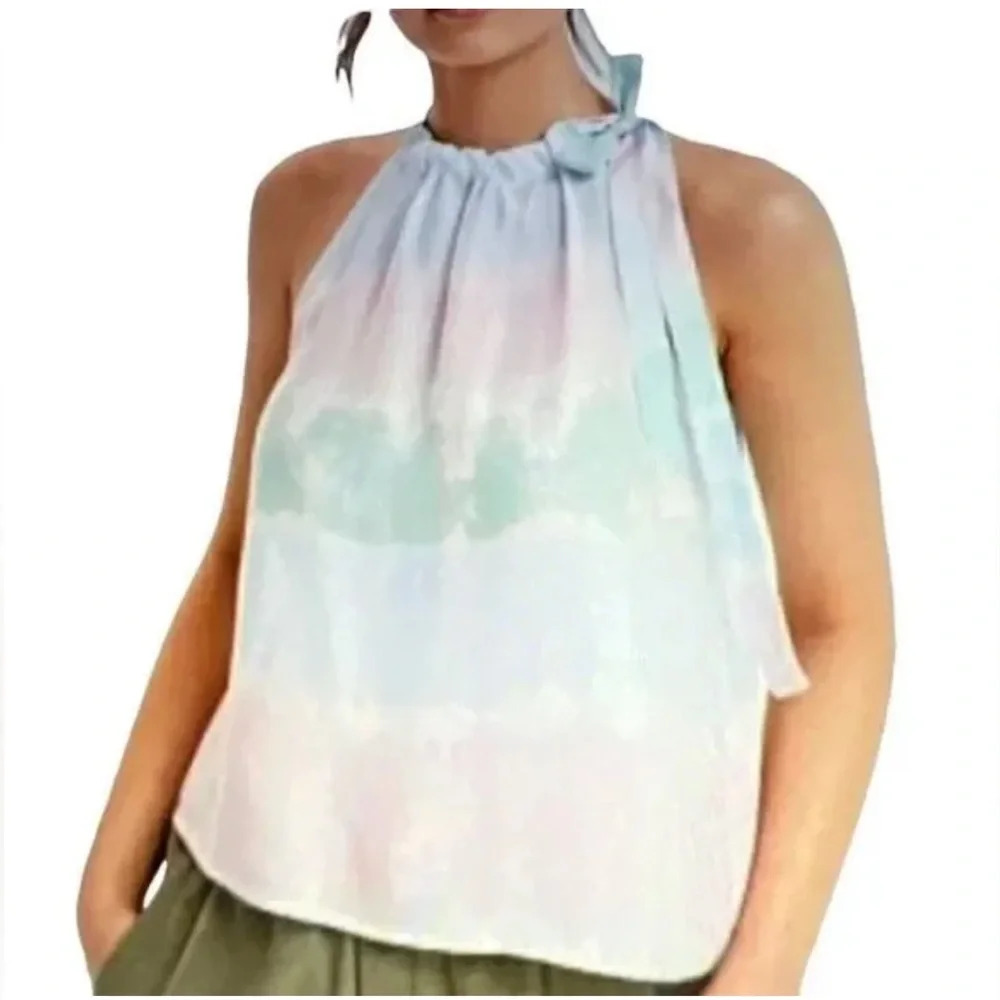 CLOTH & STONE ANTHROPOLOGIE Women’s Tie Neck Halter Top Pink/Blue Size XSmall